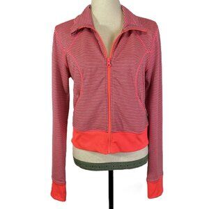 Zella Full Zip Activewear Jacket Bright Coral Pink Stripe Thumbholes Size M